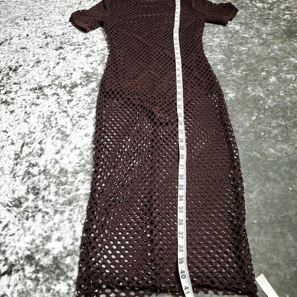 ASOS Naanaa Brown Mesh Bodycon Midi Dress - Picture 3 of 7